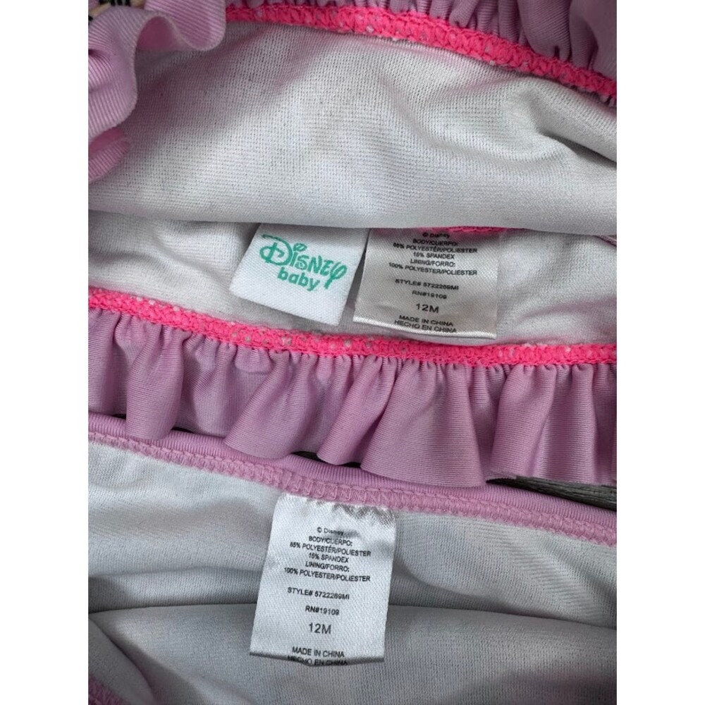 Minnie Mouse Ruffle Bikini Swimsuit 2 Piece Pink Hearts Baby Girl 12M - Picture 2 of 3